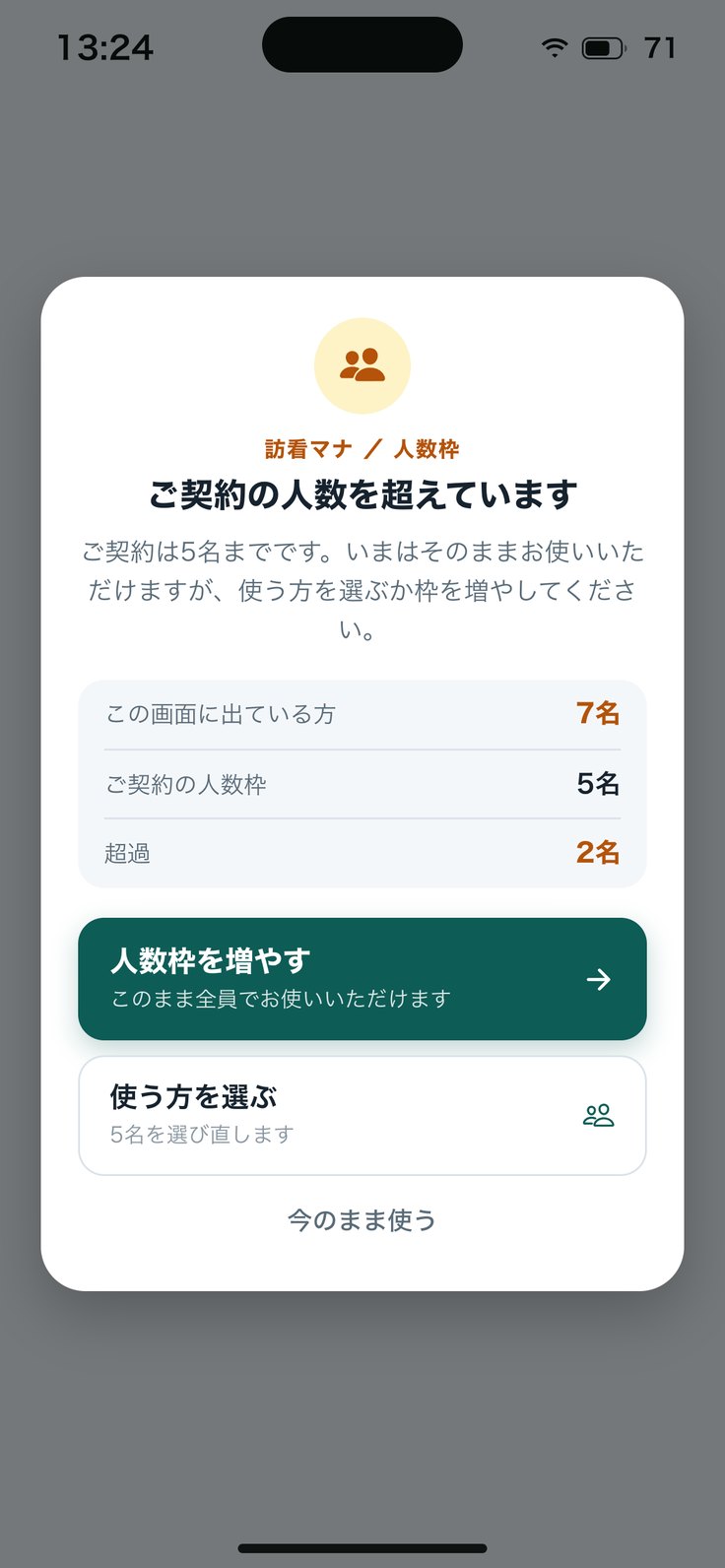 ご契約の人数を超えています