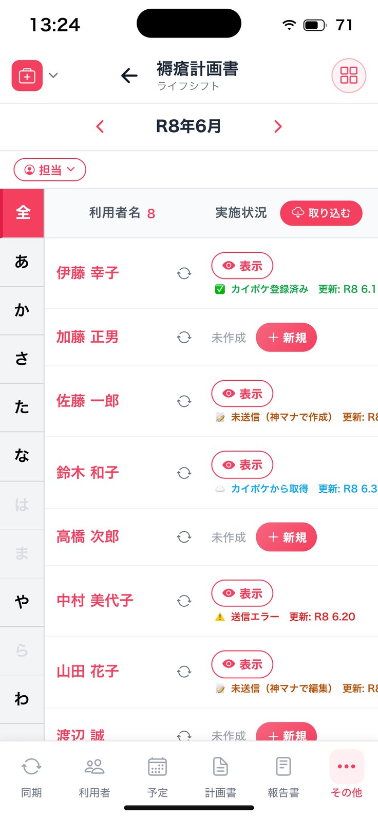 褥瘡計画書の一覧