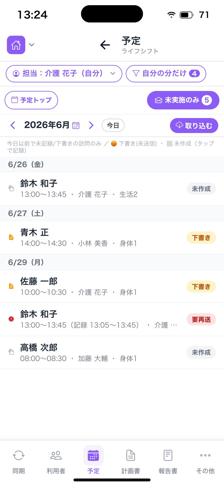 未実施の一覧