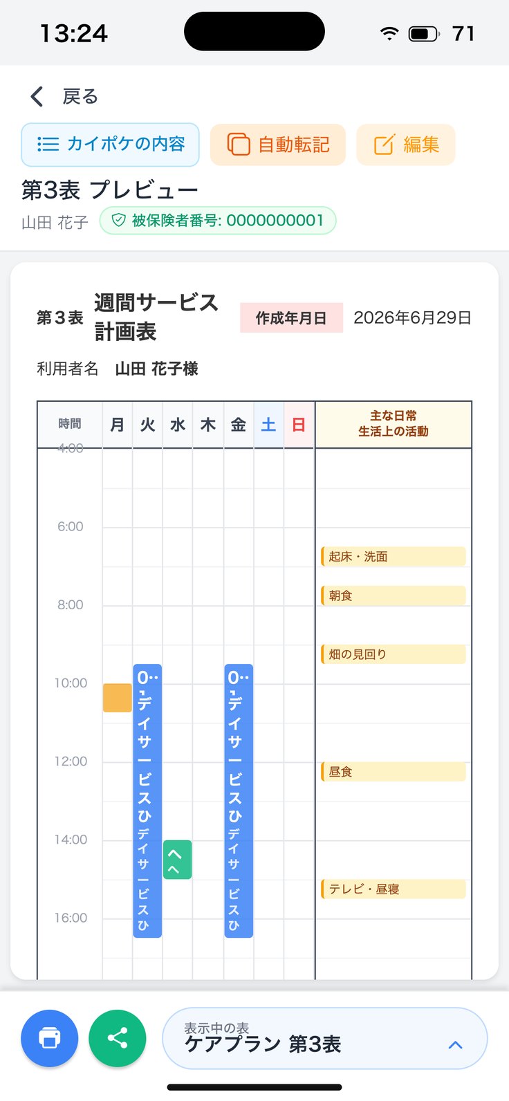 第3表（週間サービス計画表）のプレビュー